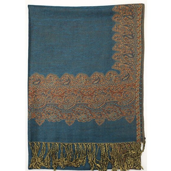 Reversible Pashmina scarf Festival Wedding Pashmina Shawl Christmas Gift Green - Picture 5 of 5